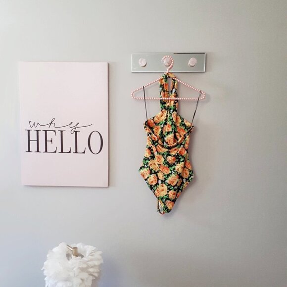 NWOT Zara multicolour floral print crossover, twist halter plunge neck bodysuit - Picture 8 of 10